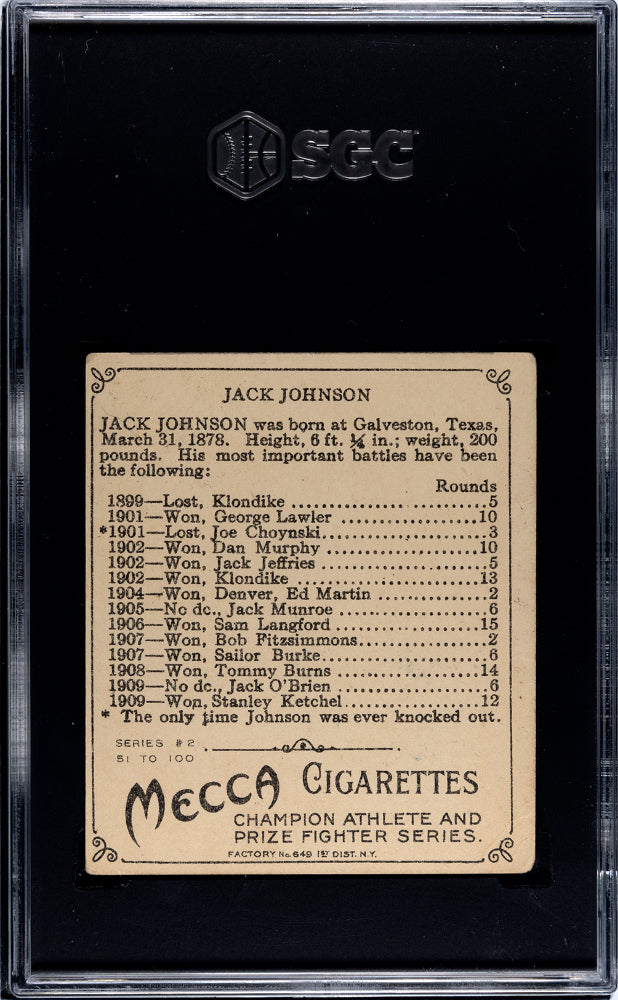 1910 Mecca Cigarettes (T218) Jack Johnson Side View SGC 2