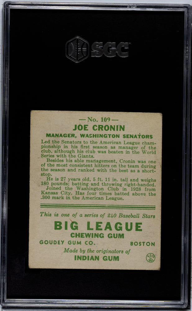 1933 Goudey Joe Cronin #109 SGC 4