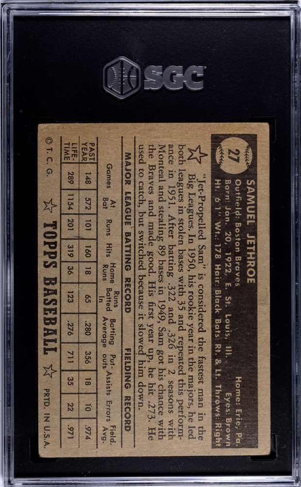 1952 Topps Sam Jethroe #27 Black Back SGC 2