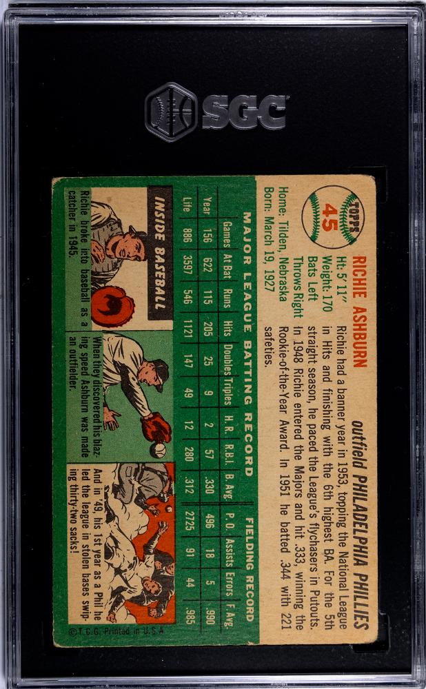 1954 Topps Richie Ashburn #45 SGC 3.5