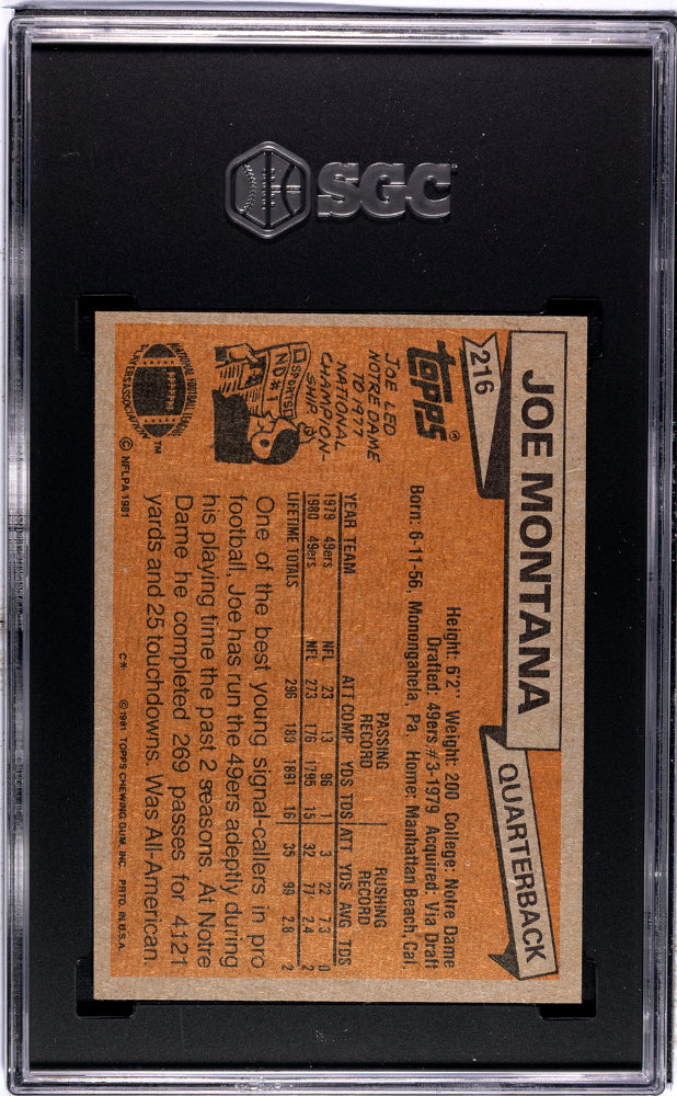 1981 Topps Joe Montana #216 SGC 6