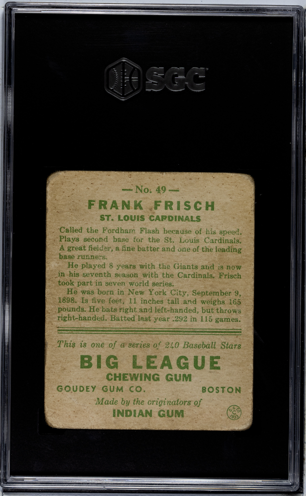 1933 Goudey Frank Frisch #49 SGC 2