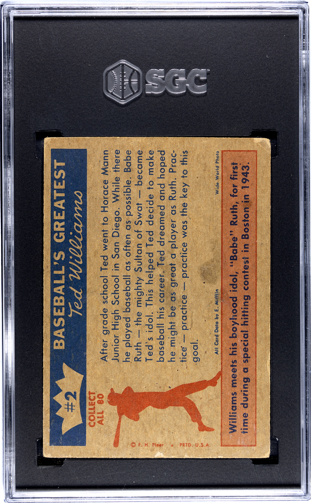 1959 Fleer Ted Williams Ruth Williams #2 Ted's Idol SGC 3