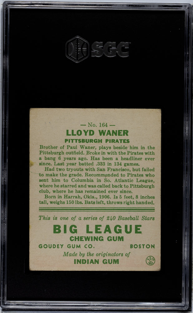 1933 Goudey Lloyd Waner #164 SGC 3