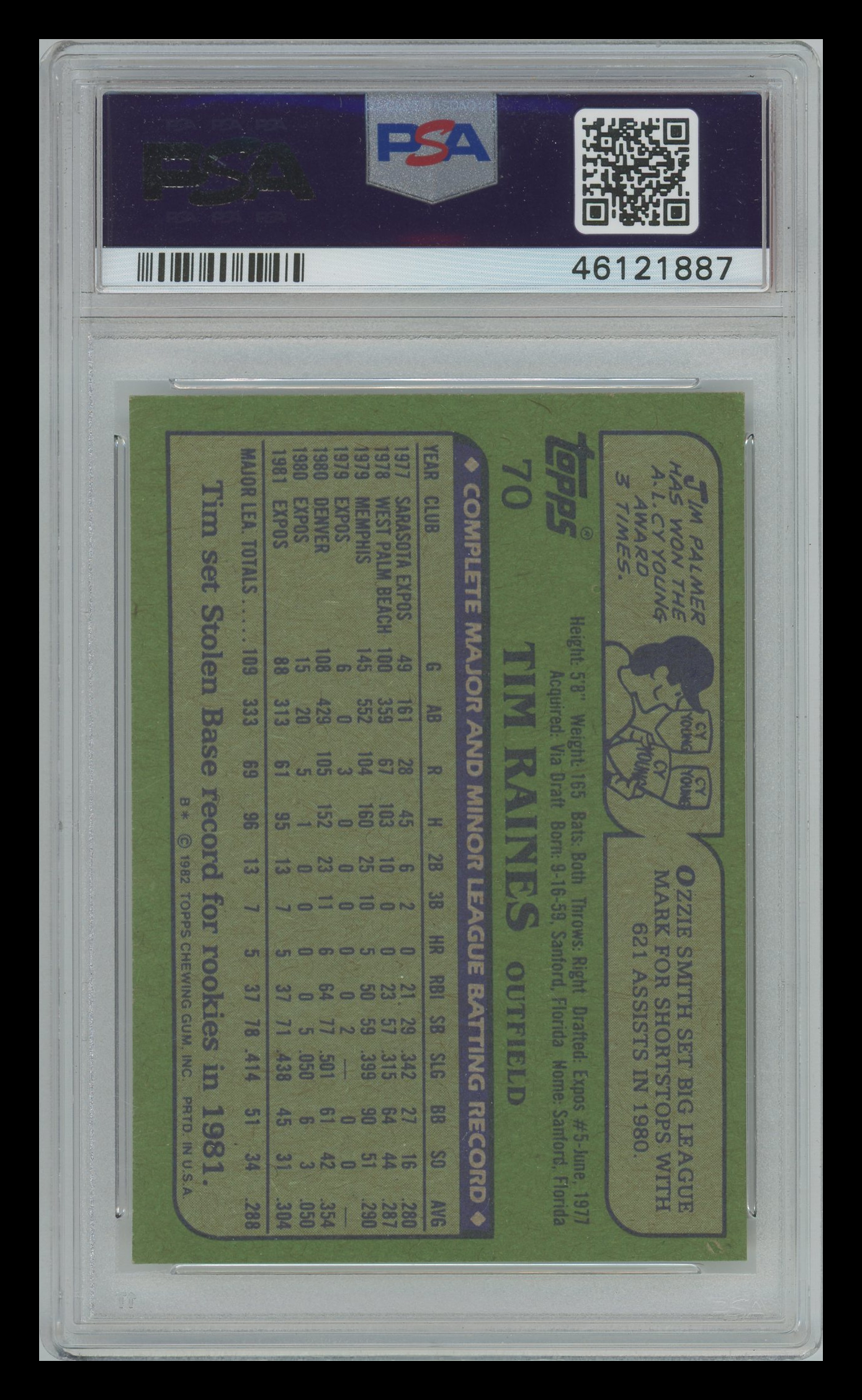 1982 Topps Tim Raines #70 PSA 9