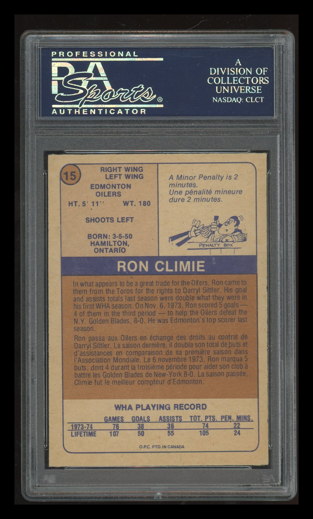 1974 O-Pee-Chee Wha Ron Climie #15 PSA 8