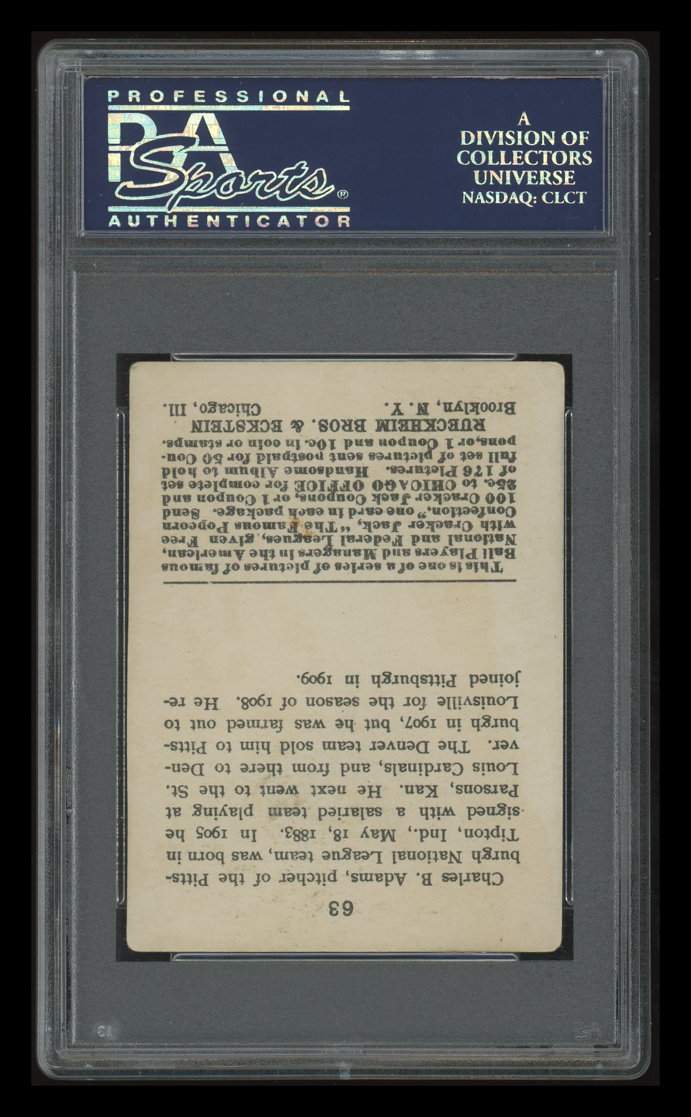 1915 Cracker Jack Charles Adams #63 PSA 3