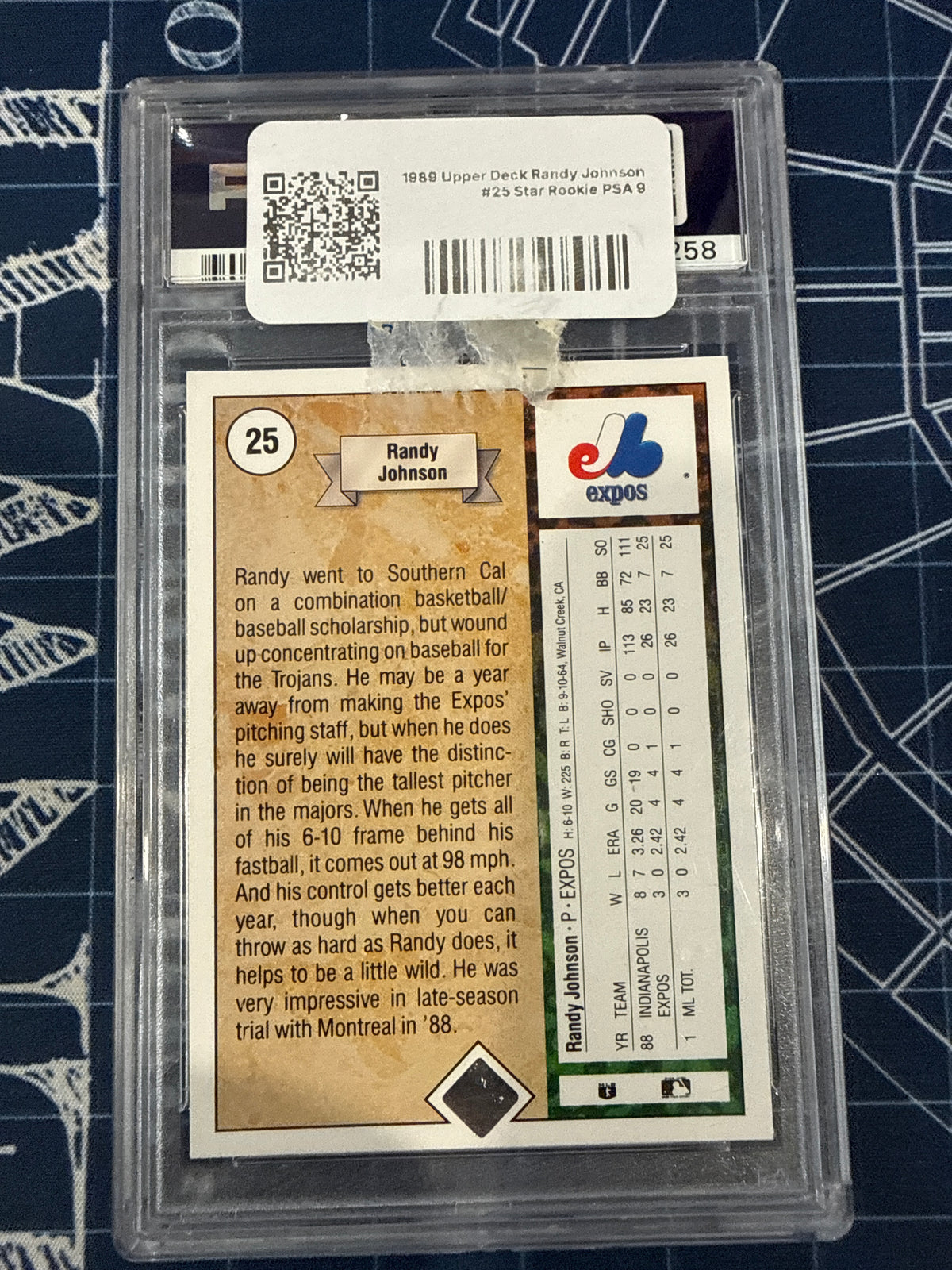 1989 Upper Deck Randy Johnson #25 Star Rookie PSA 9