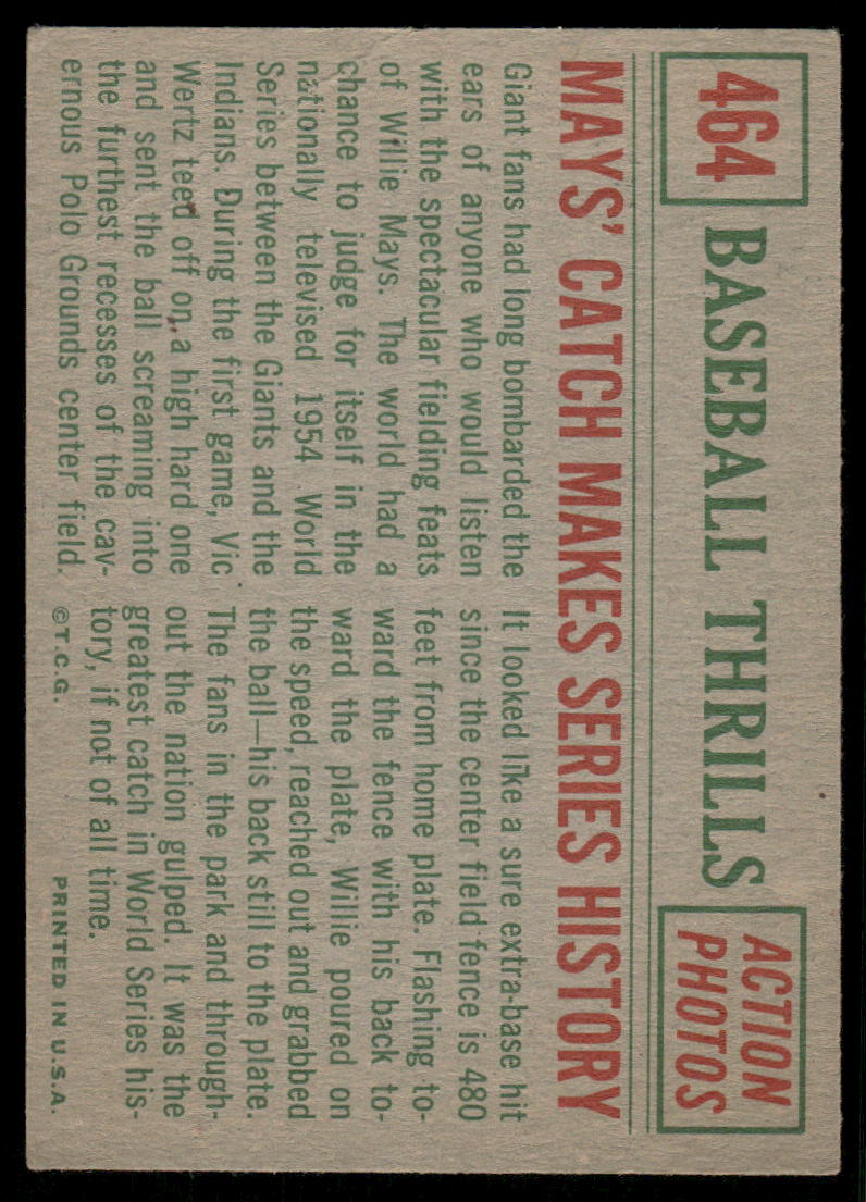 1959 Topps Baseball Thrills Willie Mays #464