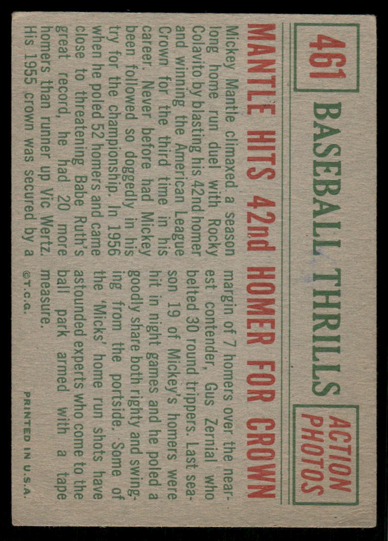 1959 Topps Baseball Thrills Mickey Mantle #461