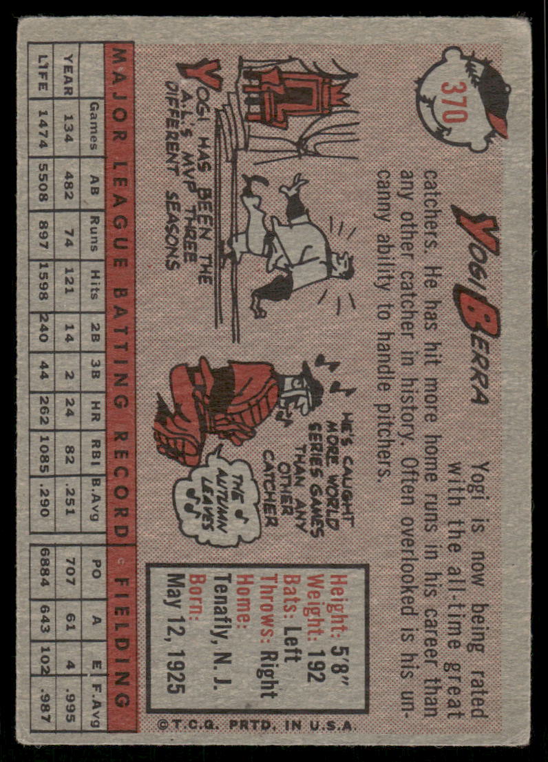 1958 Topps Baseball Yogi Berra #370