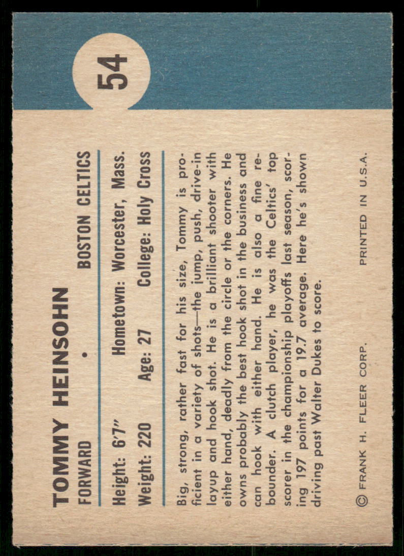 1961 Fleer Tommy Heinsohn #54