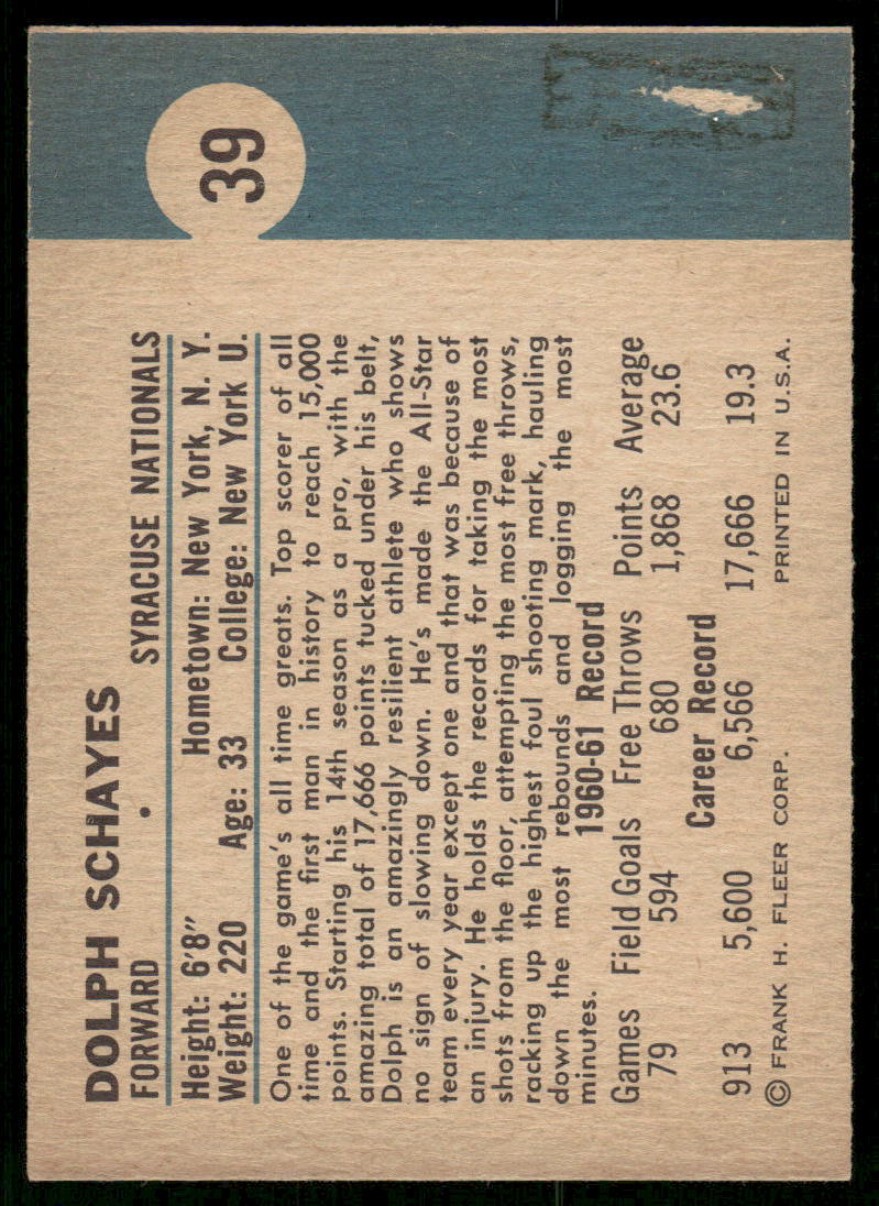 1961 Fleer Dolph Schayes #39
