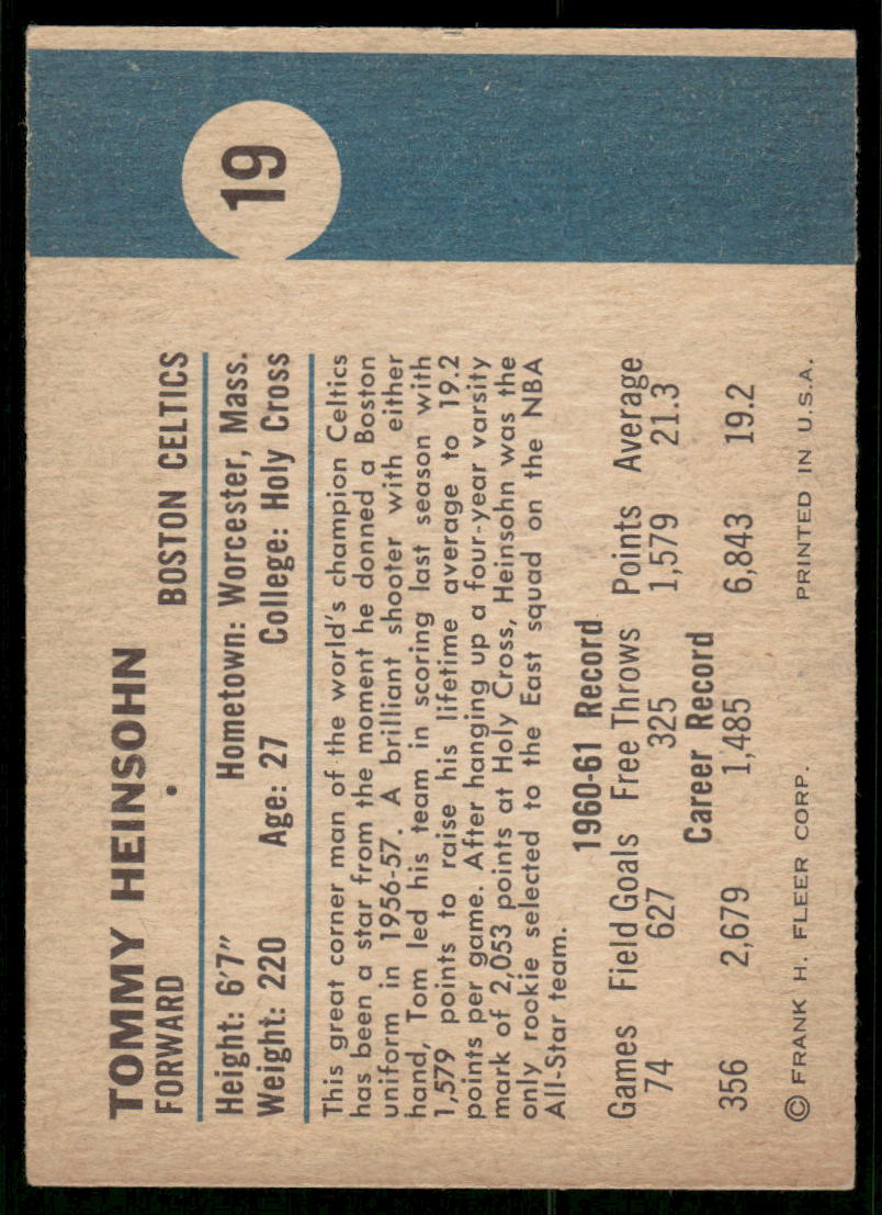 1960 Fleer Tommy Heinsohn #19