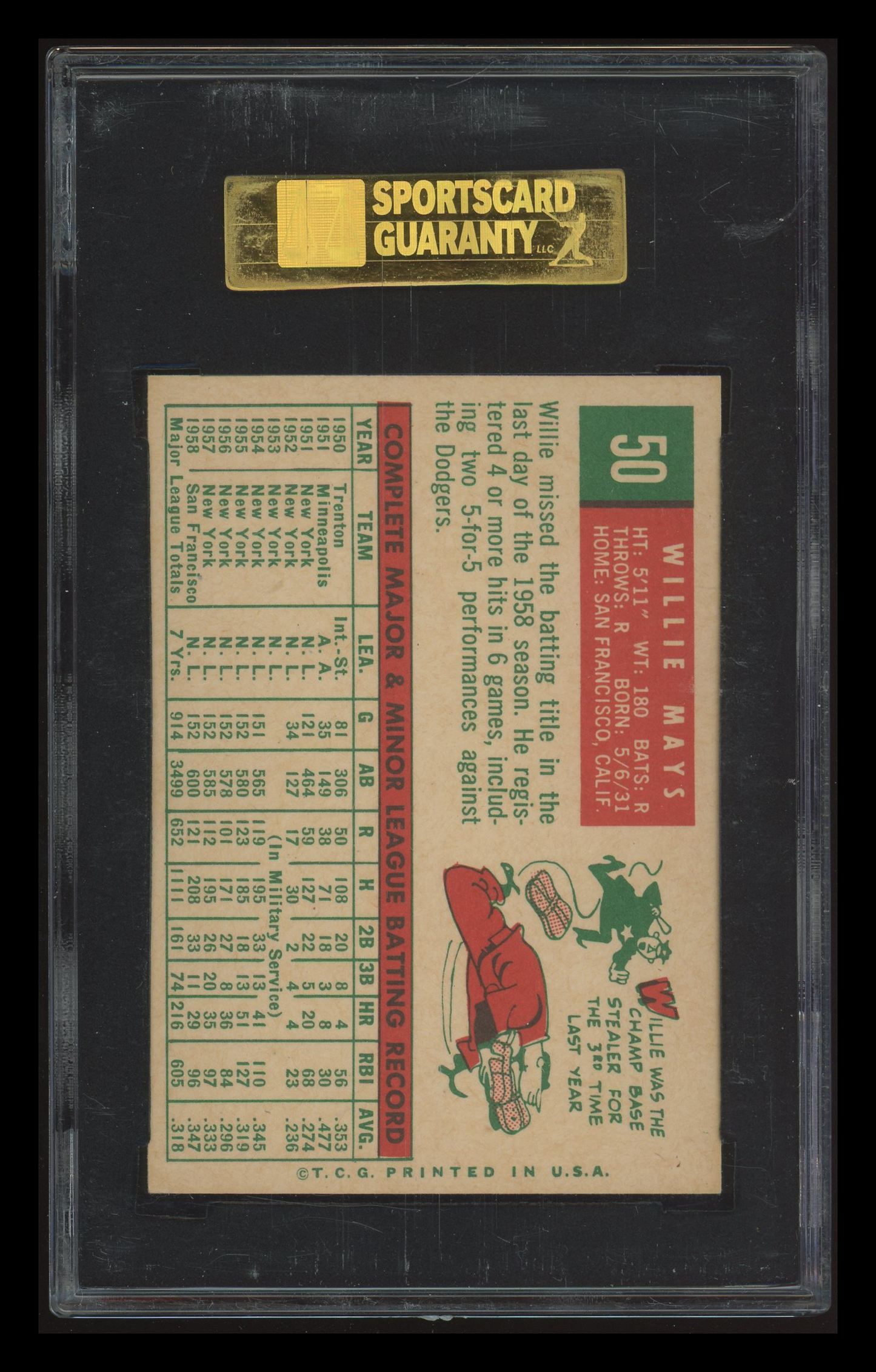 1959 Topps Willie Mays #50 SGC 6