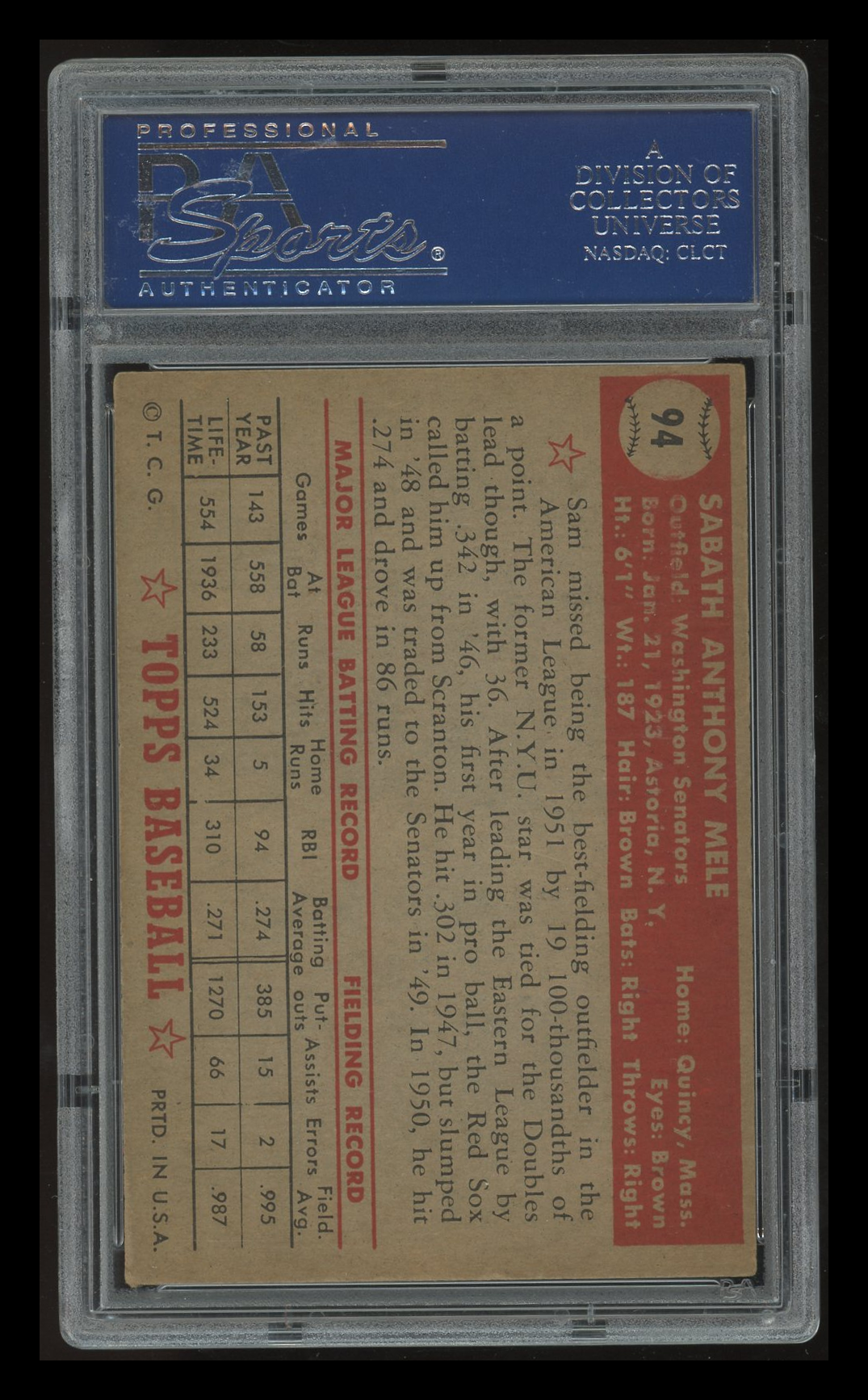 1952 Topps Sam Mele #94 PSA 5