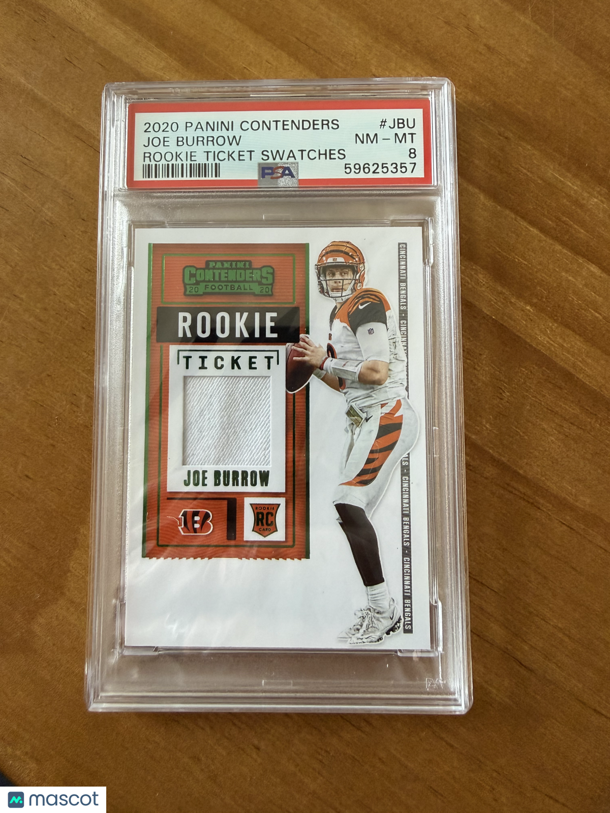 2020 Panini Contenders Rookie Ticket Swatches Joe Burrow #JBU PSA 8