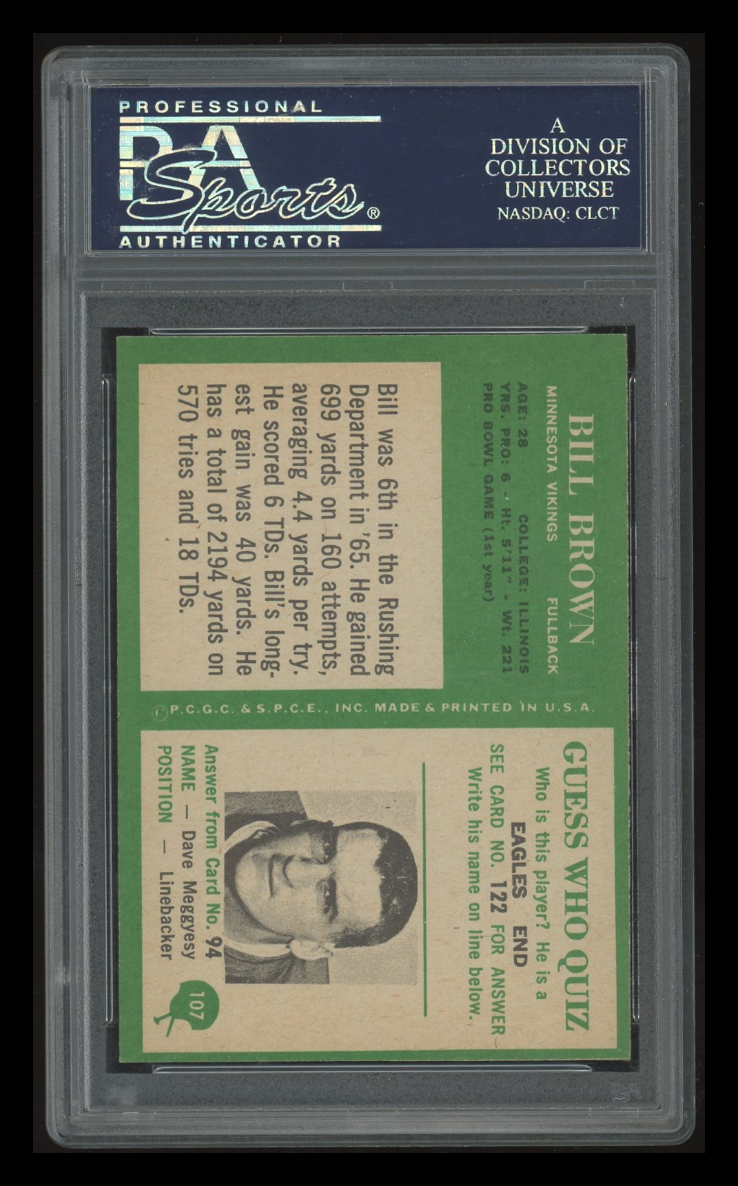 1966 Philadelphia Bill Brown #107 PSA 8