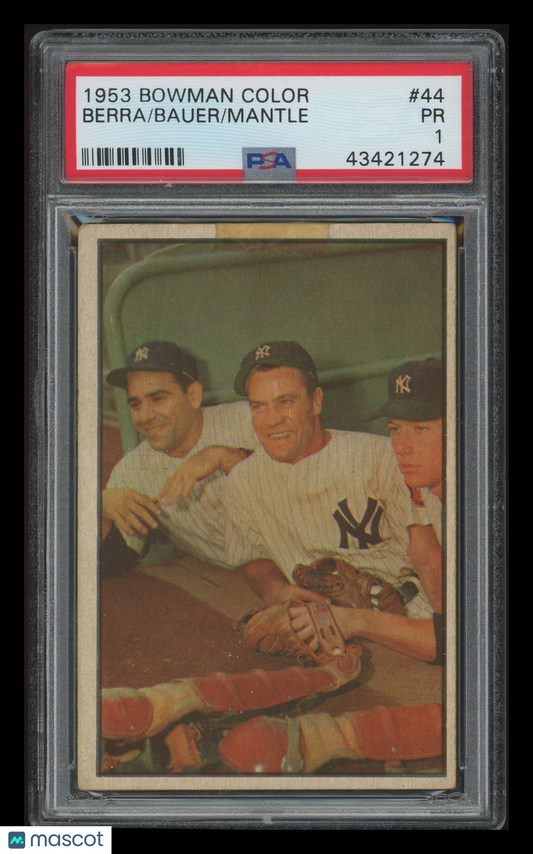 1953 Bowman Color Mantle Bauer Berra #44 PSA 1