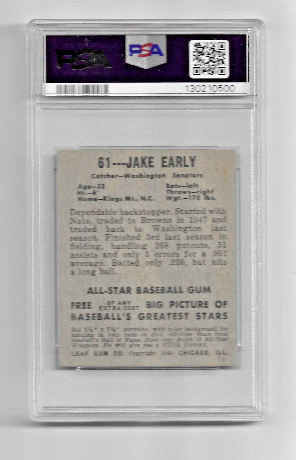 1948 Leaf Jake Early #61 VG-EX Base Set PSA 4