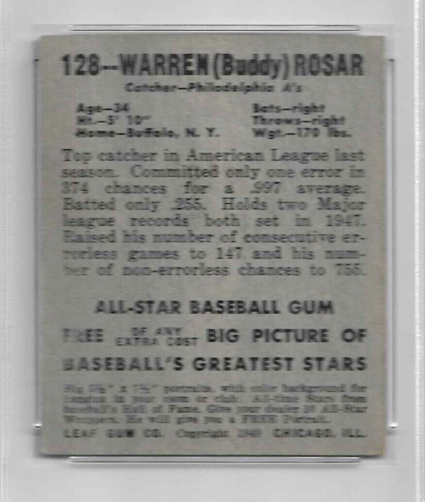 1948 Leaf Warren "Buddy" Rosar #128 Rookie VG - EX Base Set PSA 4