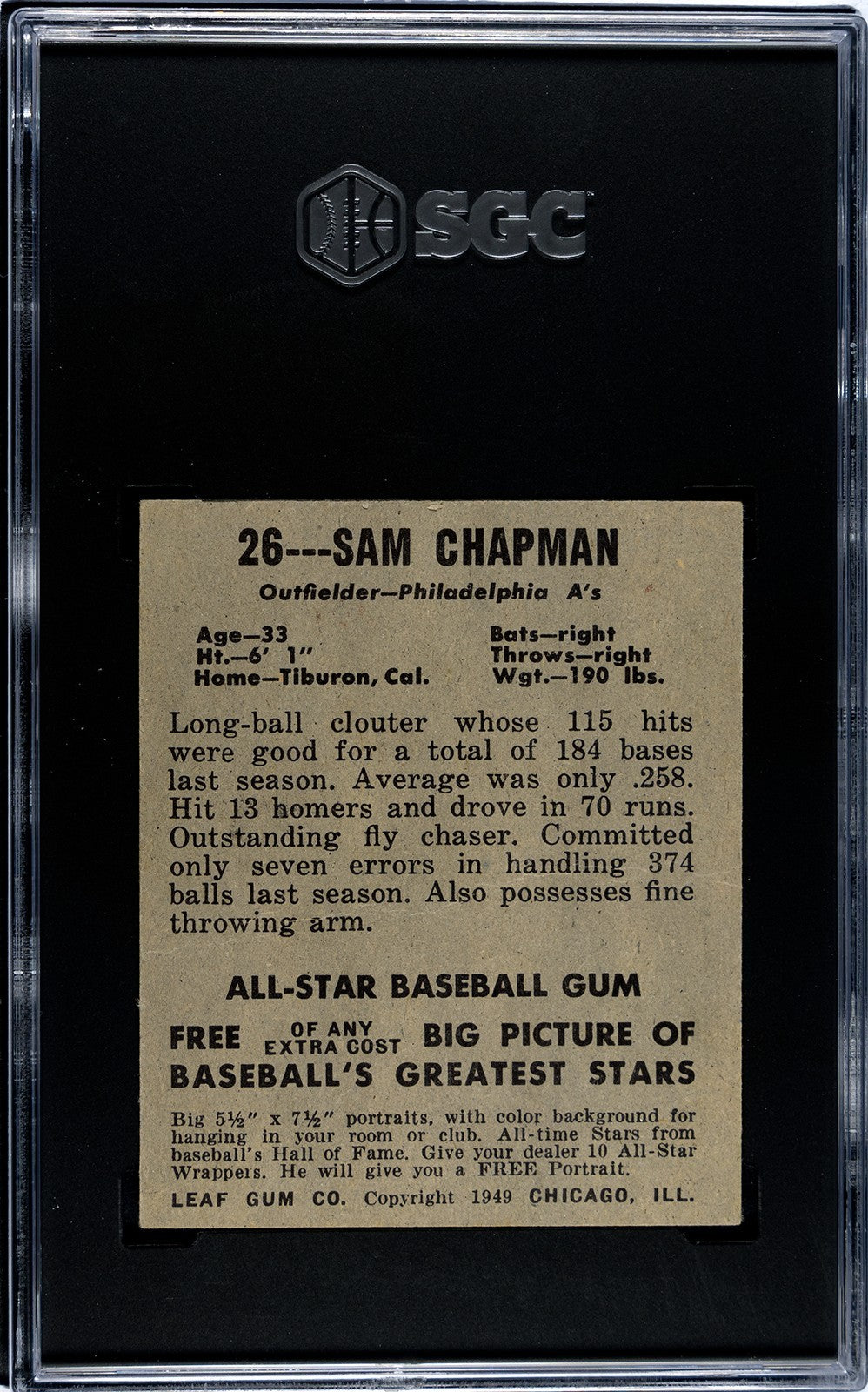 1948 Leaf Sam Chapman #26 SGC 3