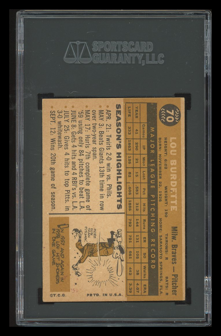 1960 Topps Lou Burdette #70 SGC 4.5