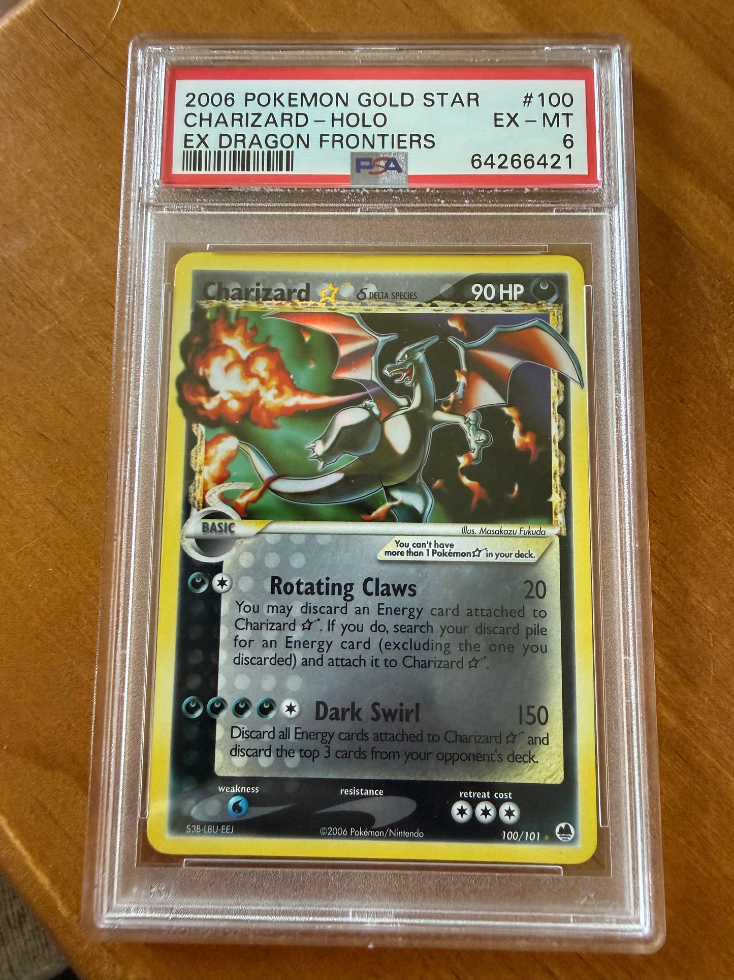 2006 Pokemon EX Dragon Frontiers Charizard Gold Star Holo PSA 6 #100