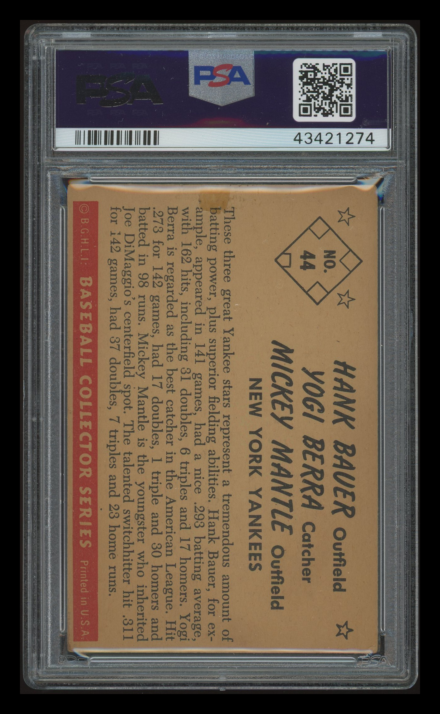 1953 Bowman Color Mantle Bauer Berra #44 PSA 1