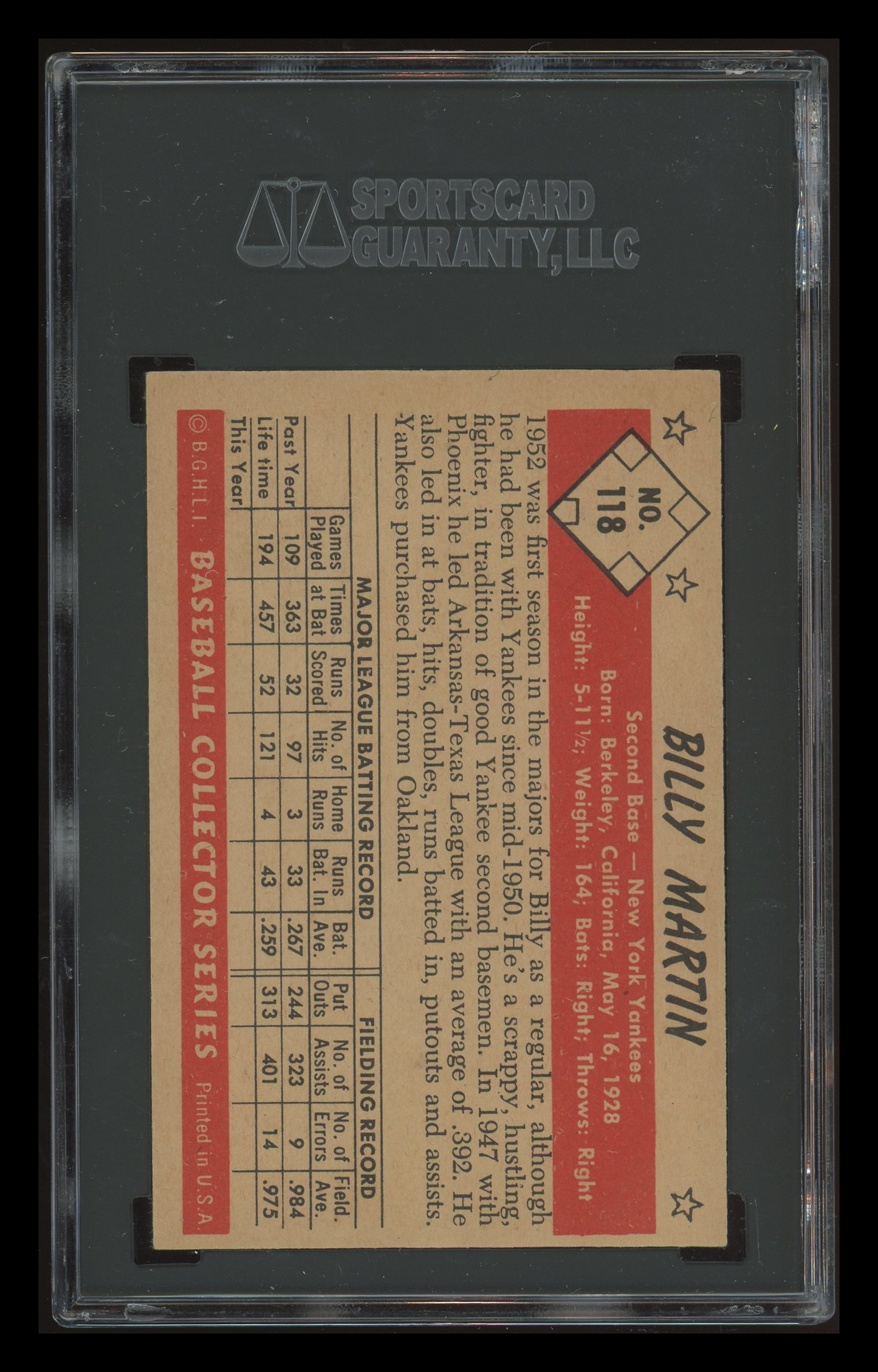 1953 Bowman Color Billy Martin #118 SGC 4.5