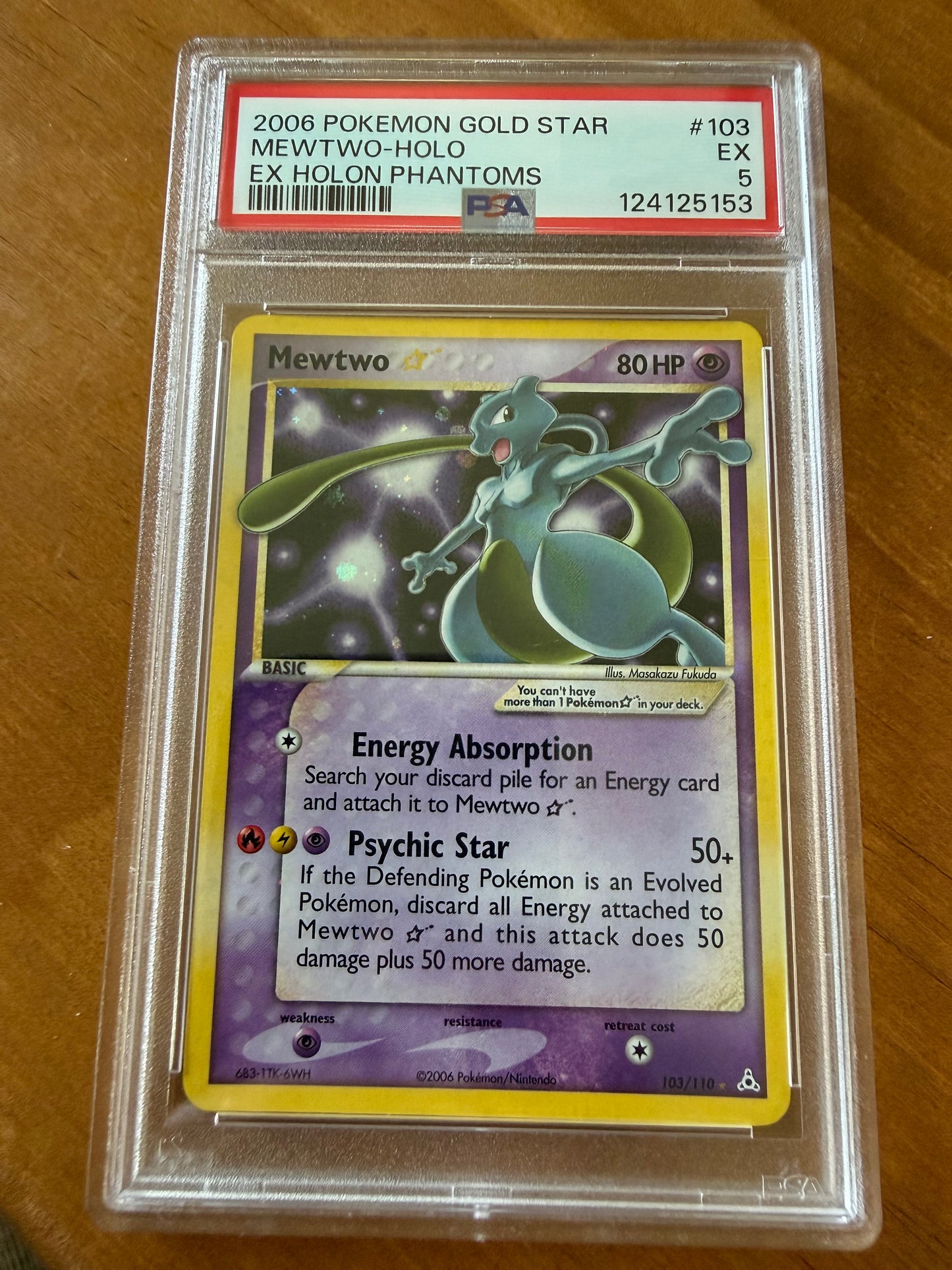 2006 Pokemon EX Holon Phantoms Mewtwo Gold Star Holo PSA 5 #103