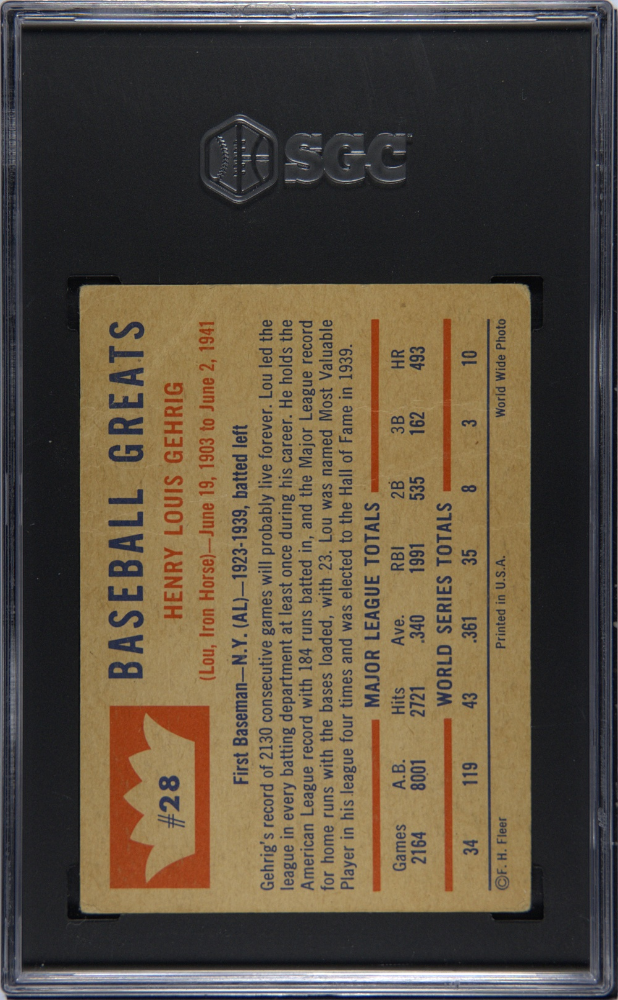 1960 Fleer Lou Gehrig #28 SGC 1