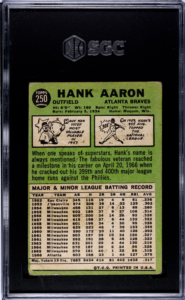 1967 Topps Hank Aaron #250 SGC 1.5