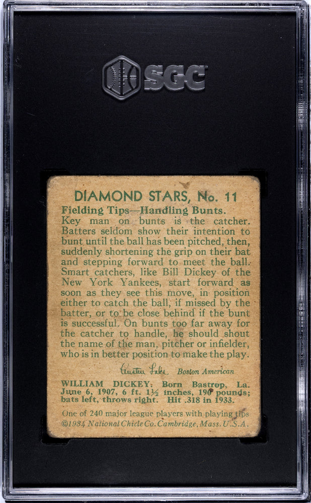 1934 Diamond Stars Bill Dickey #11 SGC 3