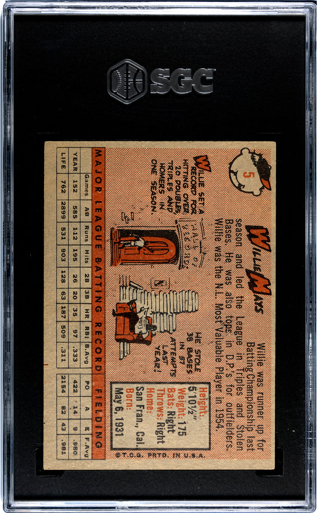 1958 Topps Willie Mays #5 SGC 3