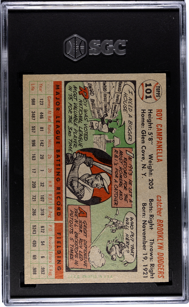 1956 Topps Roy Campanella #101 Gray Back SGC 5.5