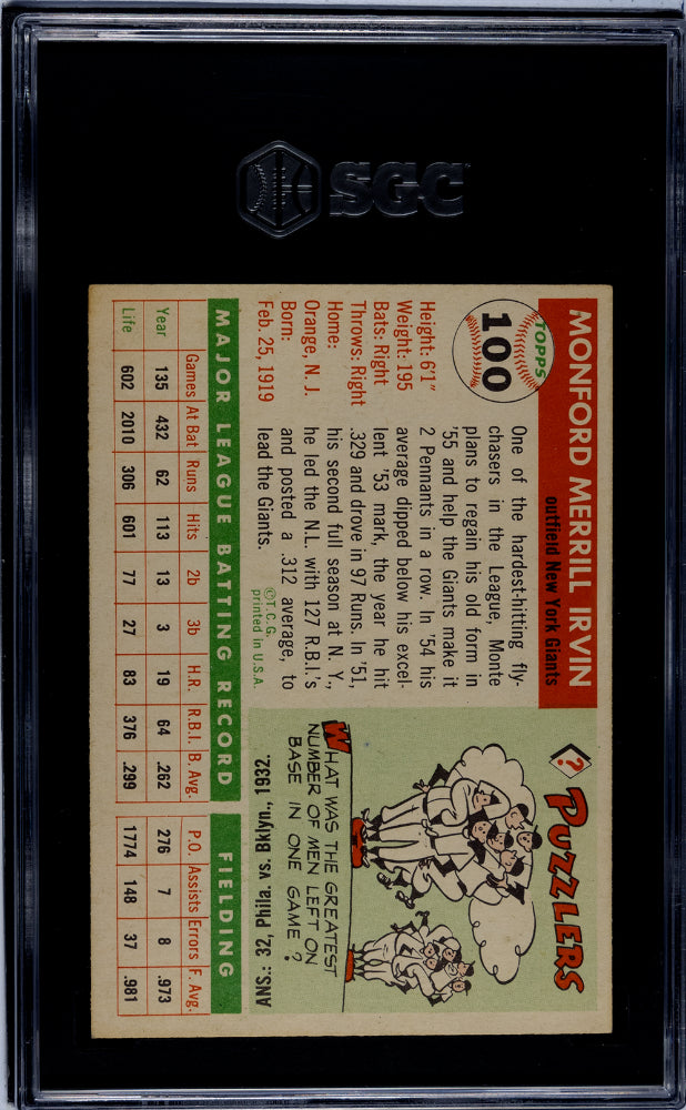 1955 Topps Monte Irvin #100 SGC 6