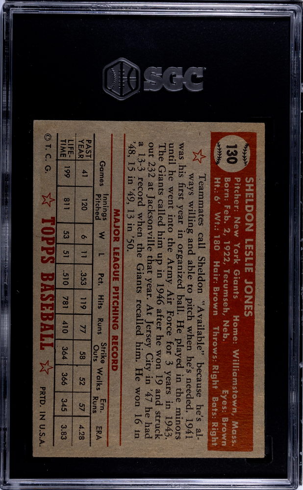 1952 Topps Sheldon Jones #130 SGC 4
