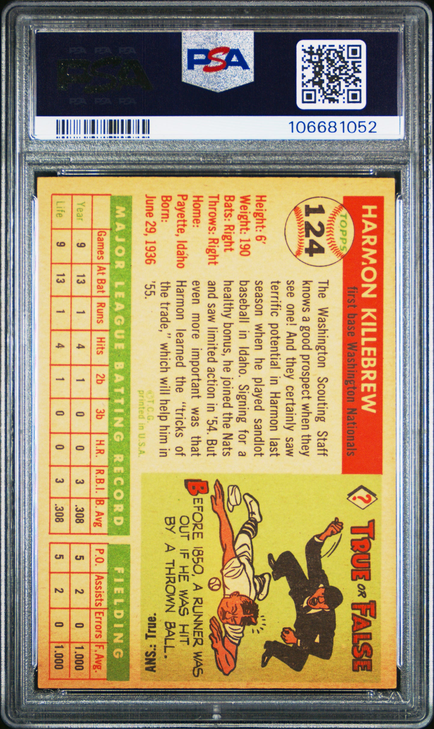 1955 Topps Harmon Killebrew #124 PSA 4
