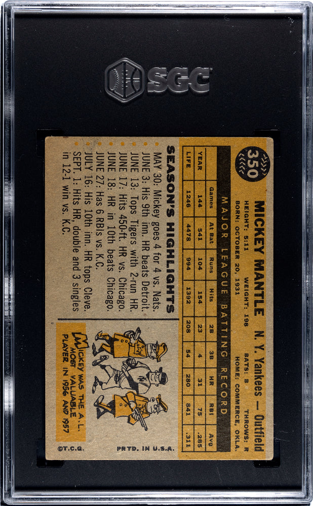 1960 Topps Mickey Mantle #350 SGC 2.5