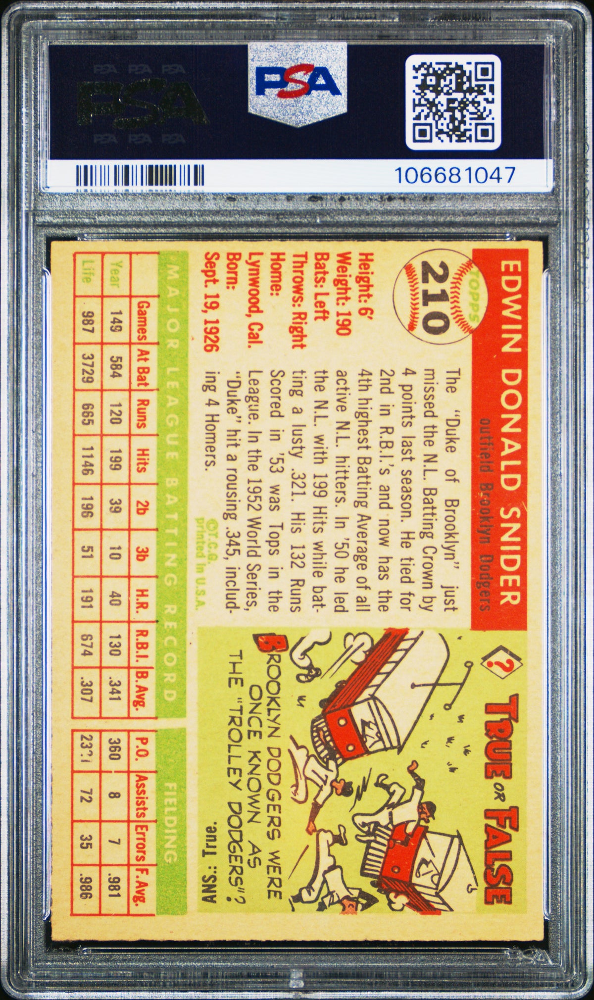 1955 Topps Duke Snider #210 PSA 5.5