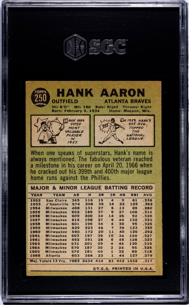 1967 Topps Hank Aaron #250 SGC 5