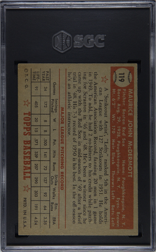 1952 Topps Maurice Mcdermott #119 SGC 5