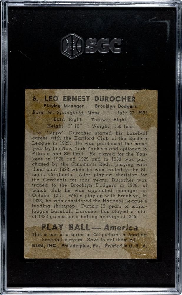 1939 Playball Leo Durocher #6 SGC 1