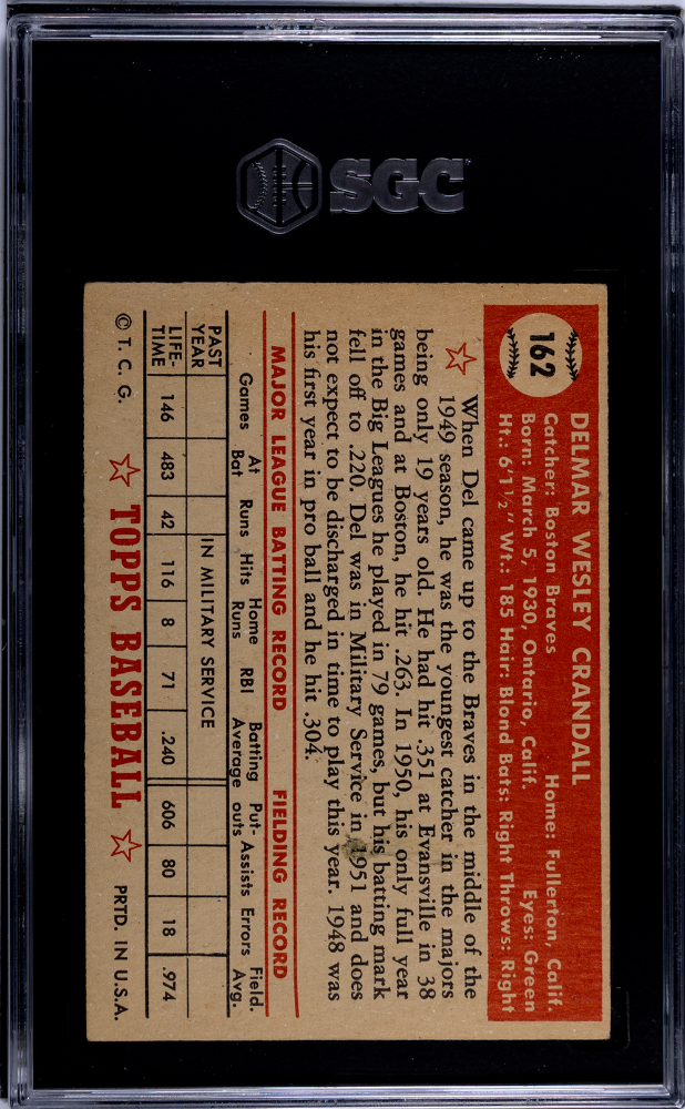 1952 Topps Del Crandall #162 SGC 4.5