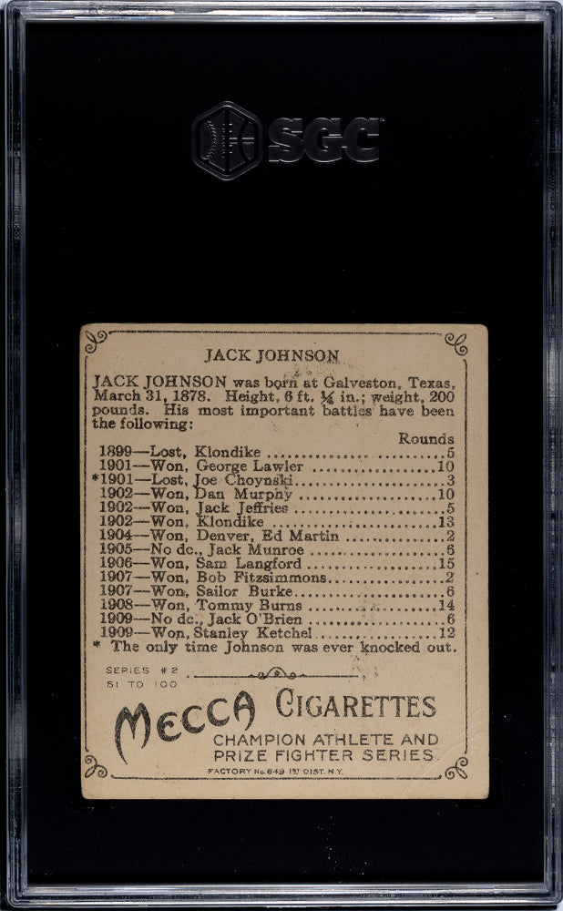 1910 Mecca Cigarettes (T218) Jack Johnson Front View SGC 2