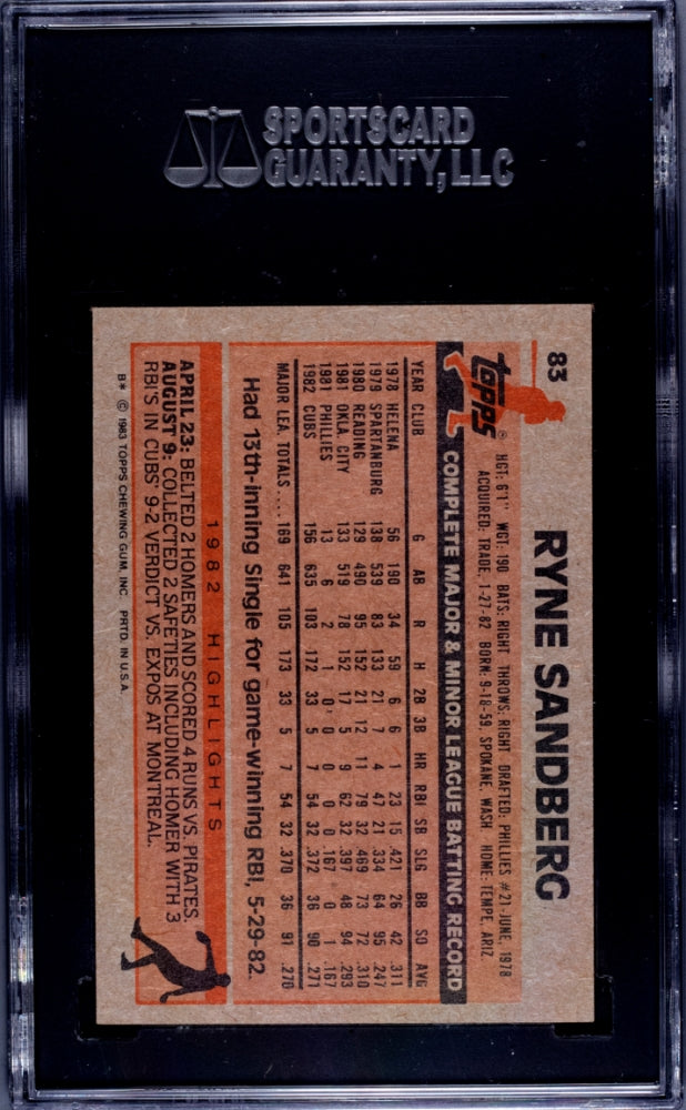 1983 Topps Ryne Sandberg #83 SGC 8.5