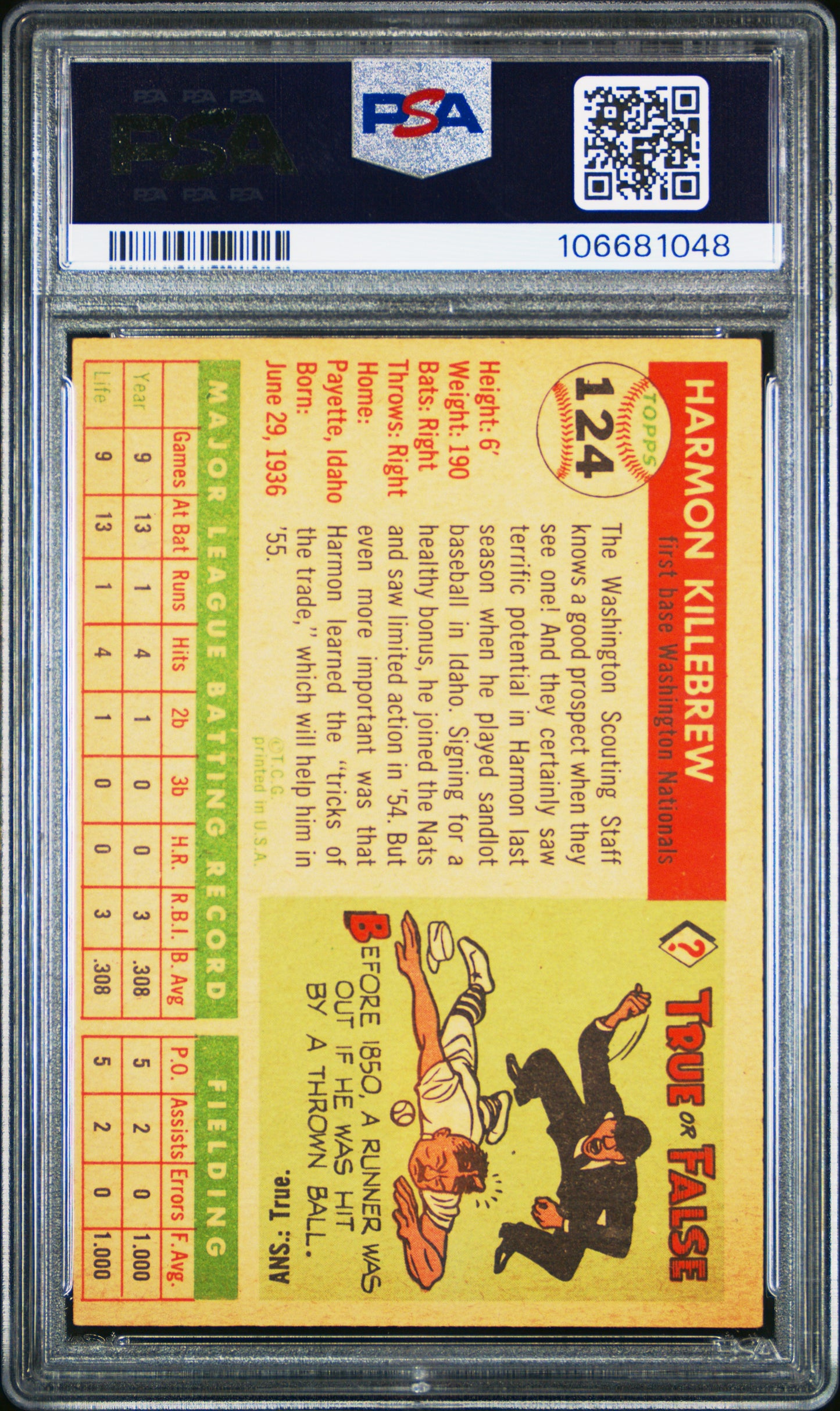 1955 Topps Harmon Killebrew #124 PSA 6