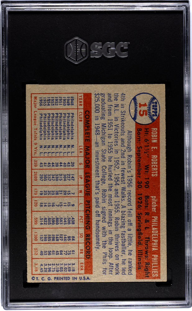 1957 Topps Robin Roberts #15 SGC 5