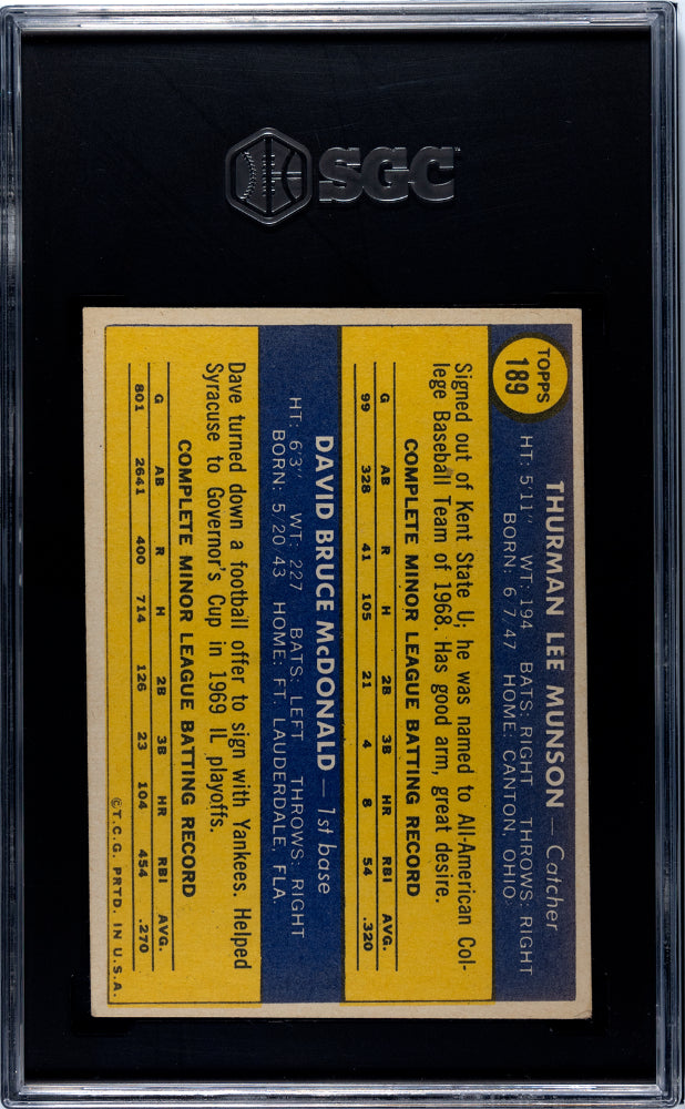 1970 Topps Thurman Munson #189 SGC 5